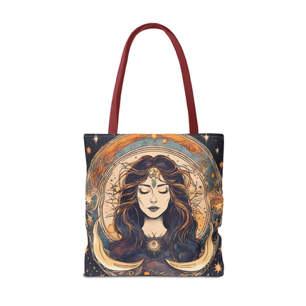 Sun & Moon Goddess Tote | Lunar Stars and Space Astronomy Grocery Bag | Wiccan Dreams Office Laptop Book Carrier | Solar System Travel Gift