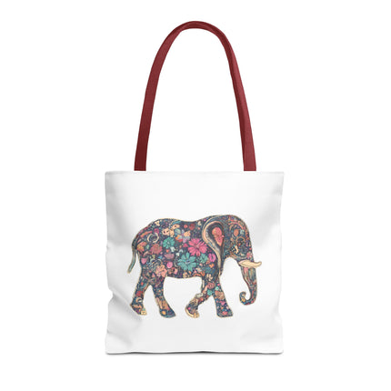 Flower Elephant Lovers Tote | Majestic Color Pattern Custom Grocery Bag | Animal Gift Office Laptop Travel | Wild Safari Business Traveler