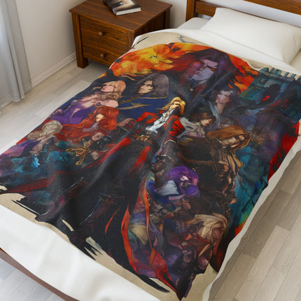 DRACULA RISES AT THE BREAK OF NIGHT Video Game Inspired Abstract Collage Blanket