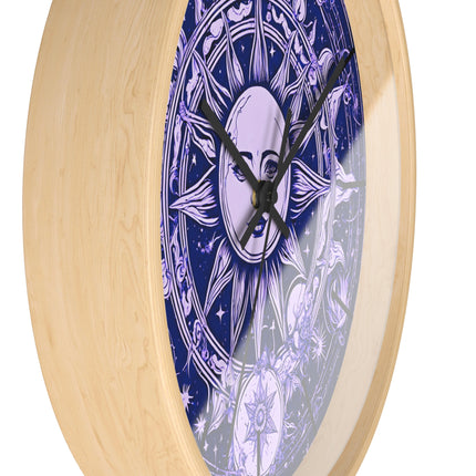 Amethyst Sun Wall Art Clock | Celestial Solstice Astronomy Wiccan Hanging | Moon & Constellations Home Office Solar System Pagan Decor Gift
