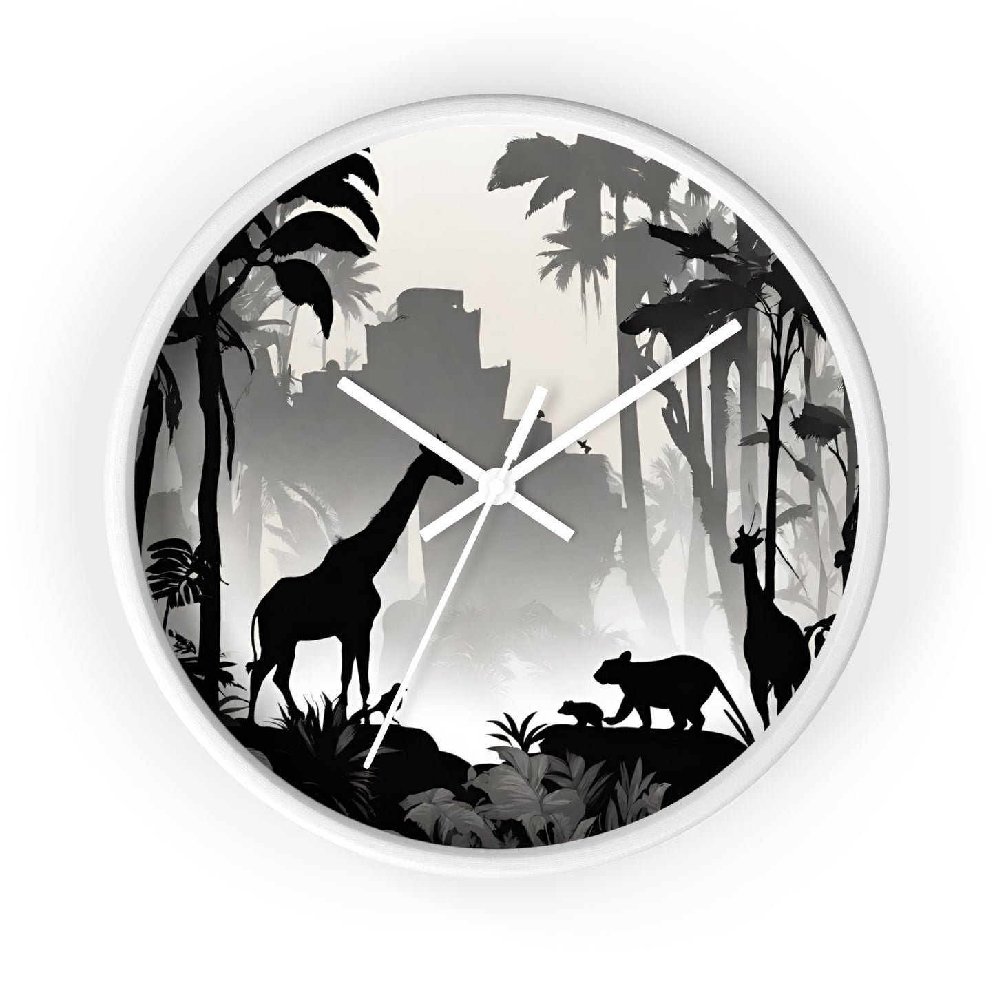 Jungle Giraffes Wall Art Clock | Shadowy Wild Nature Wall Hanging | Home Office Animal Wall Decor Gift