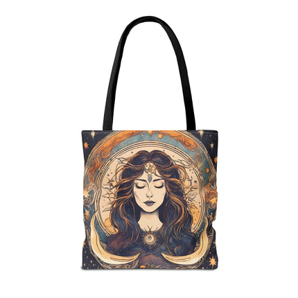 Sun & Moon Goddess Tote | Lunar Stars and Space Astronomy Grocery Bag | Wiccan Dreams Office Laptop Book Carrier | Solar System Travel Gift