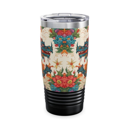 Dragon Tumbler | Japanese Flower Pattern Drink Companion | Floral Japan Insulated Travel Mug | Exercise Office College Road Trip Coffee Gift