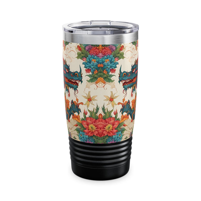Dragon Tumbler | Japanese Flower Pattern Drink Companion | Floral Japan Insulated Travel Mug | Exercise Office College Road Trip Coffee Gift