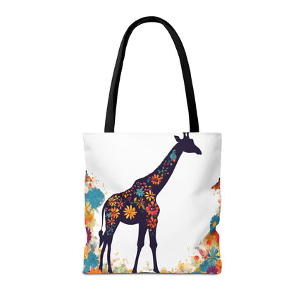 Giraffe Lovers Tote | Floral Safari Animal Grocery Bag | African Savanna Office Travel Carrier | Flower Collage Forest Cotton Traveler