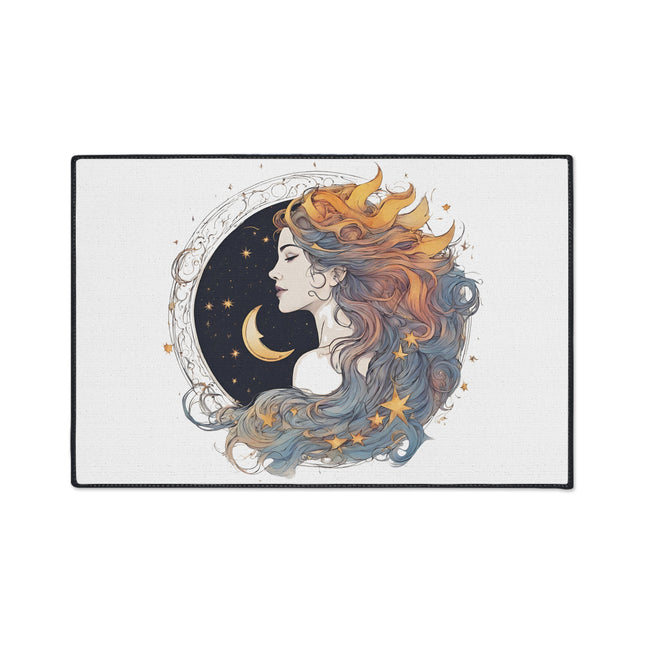 Moon Goddess Heavy Duty Floor Mat | Lunar Stars, Space Astronomy Lovers Gift | Astrology Woman Night Sky Flowing Hair Entry & Bathroom Decor
