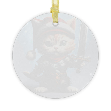 KITTEN CHRISTMAS WARRIOR Glass Ornament