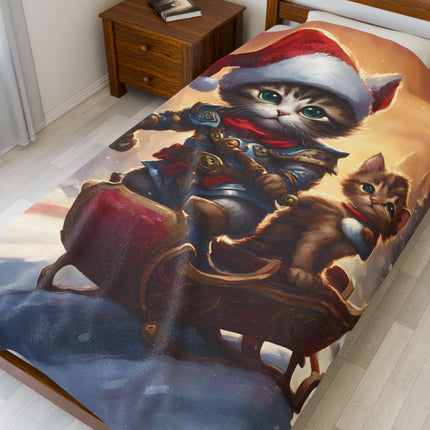 Christmas Blankets Kids Adults Blankets Velveteen Plush Blanket Cat Lovers Christmas Gift Santa Warrior Kitten Holiday Gift Cat Holiday Gift