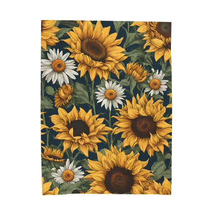 Sunflowers & Daisies Blanket, Spring or Summer Couch Plush Throw, Yellow and White Flower Bed Cover, Country Home Warm Bedroom Cozy Sheet
