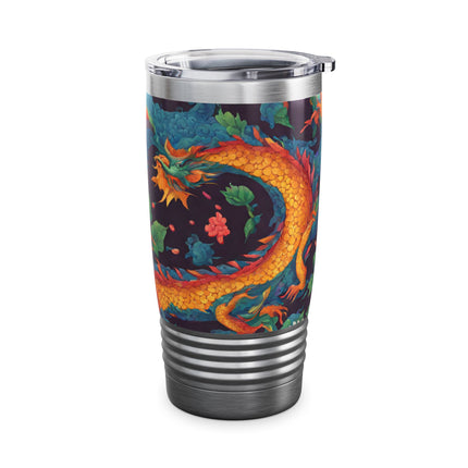 Dragon Tumbler | Japanese Flower Pattern Drink Companion | Floral Japan Insulated Travel Mug | Exercise Office College Road Trip Coffee Gift