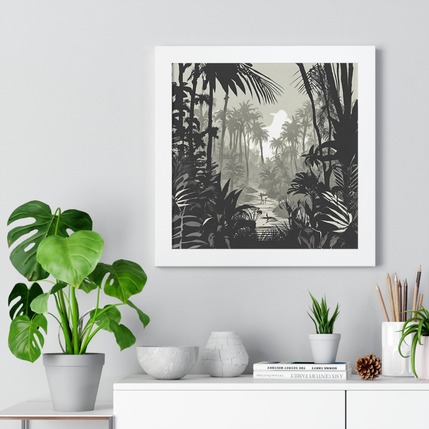 Wall Decor, Jungle Scene, Framed Wall Hanging, Black Shadow Print, Nature Scene Picture, Living Room Poster, Office Scenery