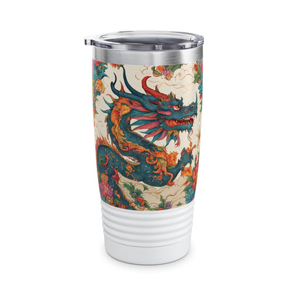 Dragon Tumbler | Japanese Flower Pattern Drink Companion | Floral Japan Insulated Travel Mug | Exercise Office College Road Trip Coffee Gift
