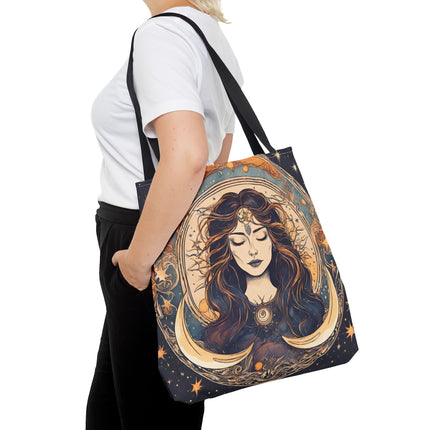 Sun & Moon Goddess Tote | Lunar Stars and Space Astronomy Grocery Bag | Wiccan Dreams Office Laptop Book Carrier | Solar System Travel Gift