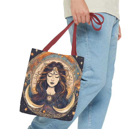 Sun & Moon Goddess Tote | Lunar Stars and Space Astronomy Grocery Bag | Wiccan Dreams Office Laptop Book Carrier | Solar System Travel Gift