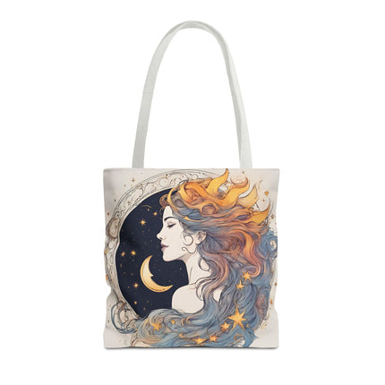 Moon Goddess Tote | Lunar Stars & Space Astronomy Grocery Bag | Laptop Book Carrier | Home Office Solar System Travel Overnight Gift