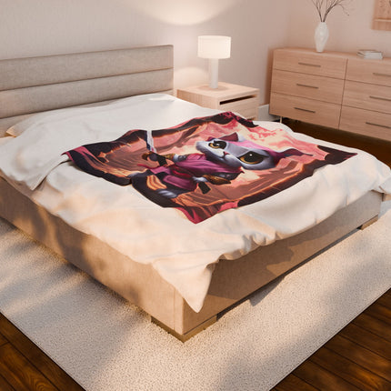 WHITE SAMURAI WARRIOR CAT Blanket - Pink Japanese Maple Tree Girls Kitty Cover
