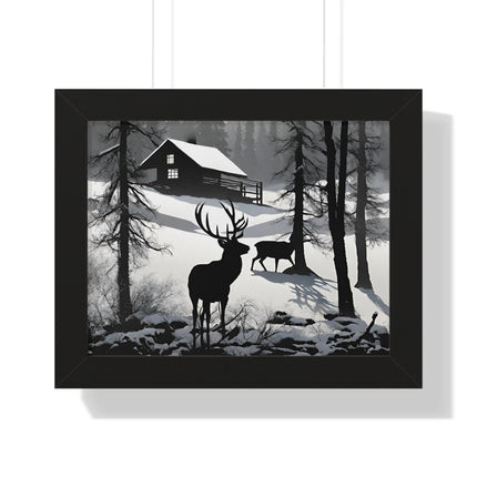 WINTER BUCK SHADOW - Deer Hunter Cabin Framed Wall Art