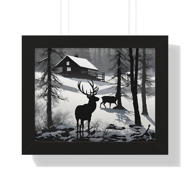 WINTER BUCK SHADOW - Deer Hunter Cabin Framed Wall Art