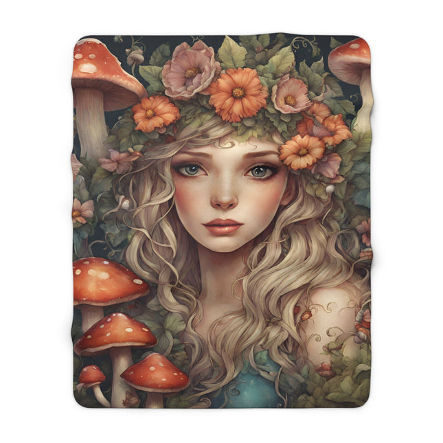 Flower Girl, Fantasy Blanket, Beauty Art, Mushroom Garden, Fairy World, Girl Goddess, Bedroom Cover, Couch Throw, Warm Cozy Sherpa Fleece