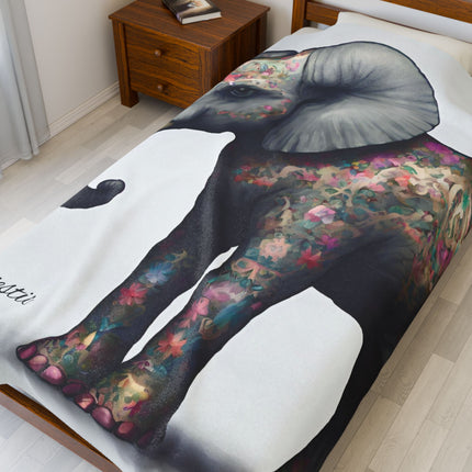 Elephant Blanket | Flower Pattern Animal Lover Warm Fleece Throw | Majestic Jungle Safari Kingdom Bed or Couch Cover Snuggle Sheet