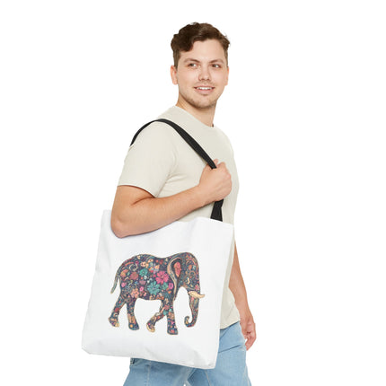 Flower Elephant Lovers Tote | Majestic Color Pattern Custom Grocery Bag | Animal Gift Office Laptop Travel | Wild Safari Business Traveler