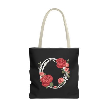 Custom Letter Personalized Tote | Rose Flowered Grocery Travel Bag | Floral Print Roses Office Laptop & Books or Exercise Overnight Carrier