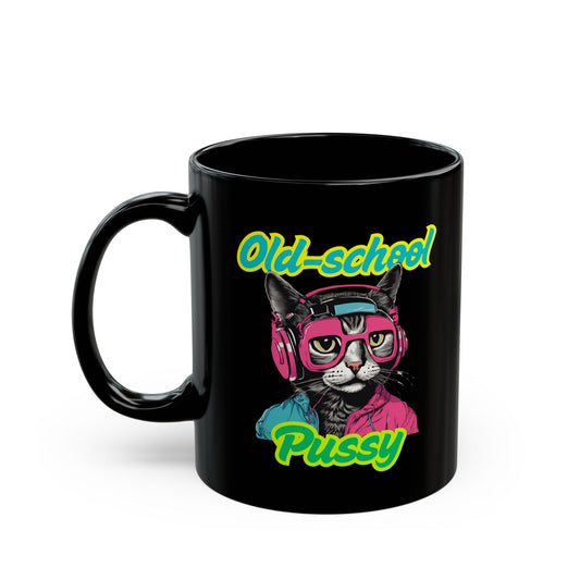 Old School Pussy Retro 80's Music Headphone Cat, Musical Lover Gift, Vintage Cat Mug, Funny Cat Mug, Retro Cat Coffee Cup, 80's Cat Tea