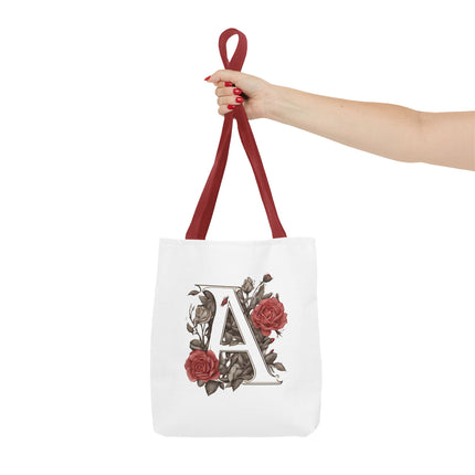 Custom Letter Personalized Tote | Rose Flowered Grocery Travel Bag | Floral Print Roses Office Laptop & Books or Exercise Overnight Carrier