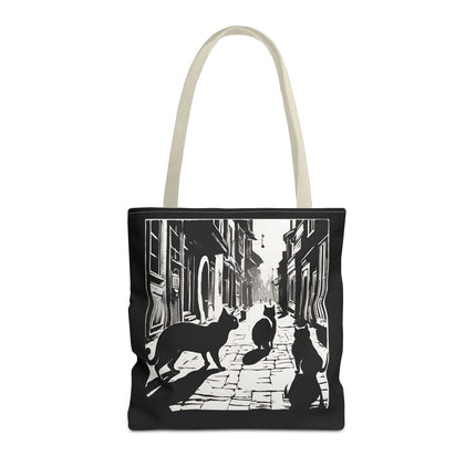 Cat Tote Bag | Town Cats Grocery Bag | Shadow Cat Alley Felines Travel Bag | Daily Office Cat Lovers Traveler Tote
