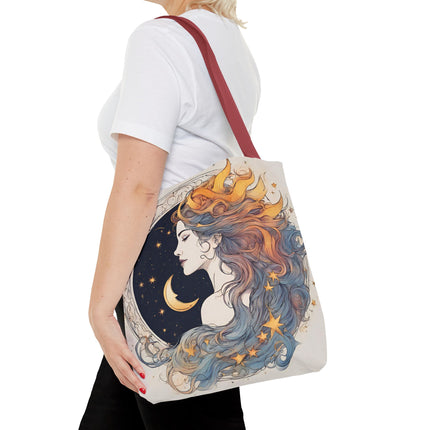 Moon Goddess Tote | Lunar Stars & Space Astronomy Grocery Bag | Laptop Book Carrier | Home Office Solar System Travel Overnight Gift