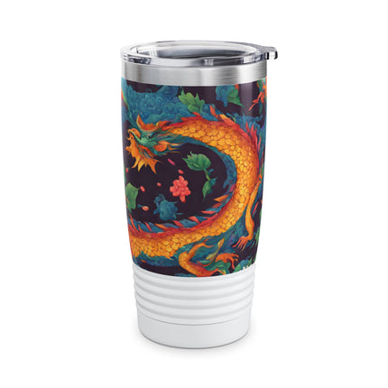 Dragon Tumbler | Japanese Flower Pattern Drink Companion | Floral Japan Insulated Travel Mug | Exercise Office College Road Trip Coffee Gift