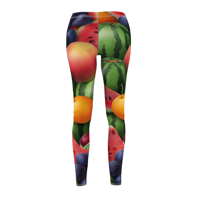 Summer Fruits Skinny Leggings, Orange Watermelon Plums Cherries Lounge Tights, Bright Design Yoga Pants