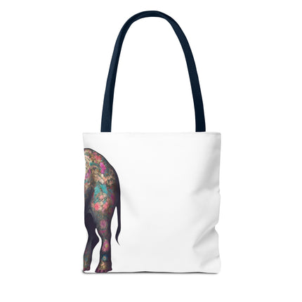 Elephant Gift Tote | Majestic Flower Pattern Grocery Bag | Animal Lovers Office Travel Carrier | Jungle Kingdom Endangered Cotton Traveler