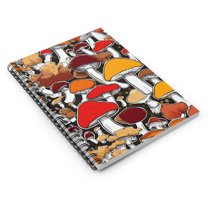 Happy Mushrooms Trippy Colorful Fungi Toadstools Spiral Notebook Rule Line Paper A5 6x8 Inch Size Journal