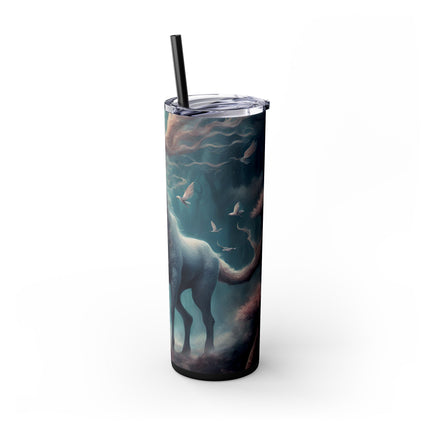 MAJESTIC MYTHS Skinny Tumbler - Floral Forest Antlered Horse Mystical Fantasy Traveler