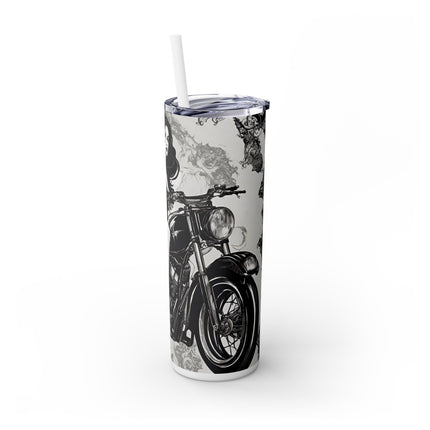 GOTHIC BEAUTY BIKER Skinny Tumbler - Leather Clad Motorcycle Riding Babe  Cup