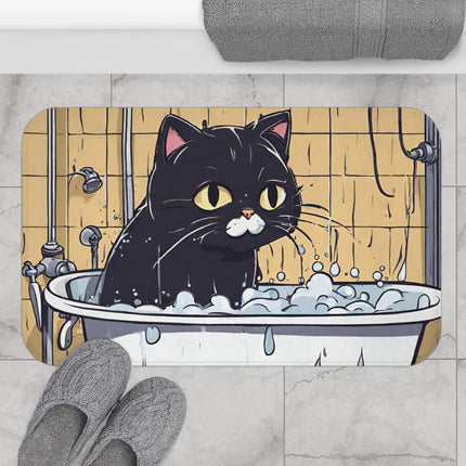 Funny Cute Cat, Cat Lovers Bathroom Rug, Kitty Bathing Floor Mat Bathroom Accent