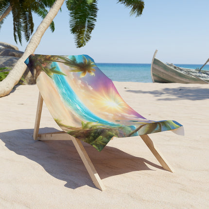 Majestic Sky Hidden Island Seashore Beach Towel | Mystic Ocean Getaway Swimming Pool Blanket | Poolside Sand & Water Deck Tanning Sunbather