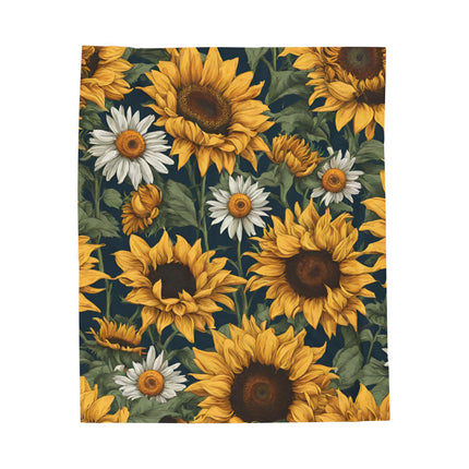 Sunflowers & Daisies Blanket, Spring or Summer Couch Plush Throw, Yellow and White Flower Bed Cover, Country Home Warm Bedroom Cozy Sheet