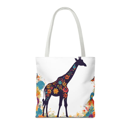 Giraffe Lovers Tote | Floral Safari Animal Grocery Bag | African Savanna Office Travel Carrier | Flower Collage Forest Cotton Traveler