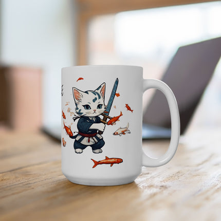 PERSONALIZED Samurai Warrior Cat Japanese Koi Coffee Mug