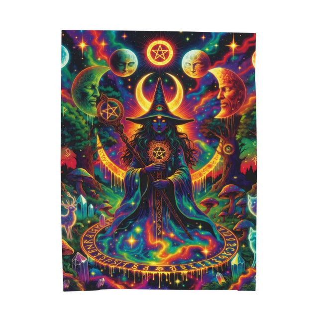 TRIPPY PAGAN MOON CYCLE Psychedelic Blanket