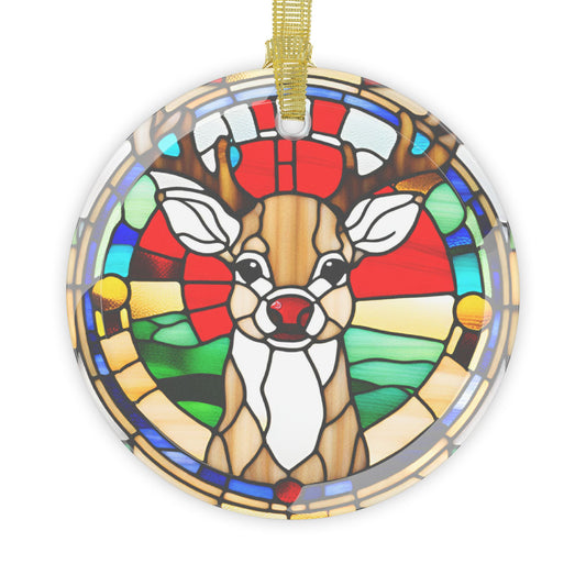 Rudolph Christmas Tree Decoration, Stained Glass Ornament Design, Reindeer Ornament