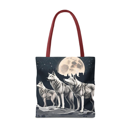 Moon Wolves Tote | Night Sky Mountain Wolf Pack Grocery Bag | Laptop & Book Carrier | Home Office Wooded Wild Dogs Travel Overnight Gift