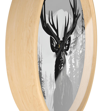 BIG BUCK HUNTER Wall Clock - Snowy Mountain Deer Hunting Decor