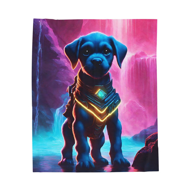 COSMIC NEON ARMORED WARRIOR PUPPY Blanket - Glowing Crystal Cavern Waterfall Dog Cover