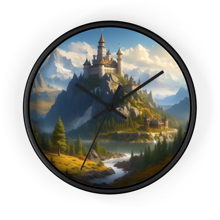 MEDIEVAL CASTLE FALLS Wall Clock - Waterfall Fantasy Landscape Decor