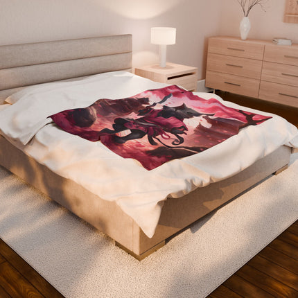 Samurai Warrior Cat Blanket, Sword Blade Kitten Warm Couch Throw Blanket, Pink Japanese Maple Tree Bed Cover, Bedroom Plush Sheet