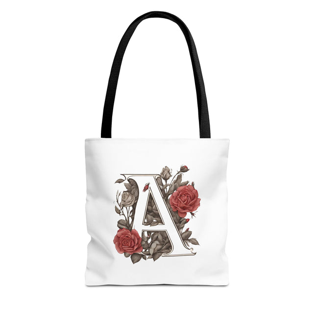 Custom Letter Personalized Tote | Rose Flowered Grocery Travel Bag | Floral Print Roses Office Laptop & Books or Exercise Overnight Carrier