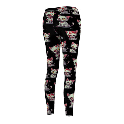 Cat Zombie Casual Leggings | Undead Brain Kittens Elastic Bottoms | Kitty Wear Tight Green Bloody Feline Womens Pants | Zombie Lover Wear